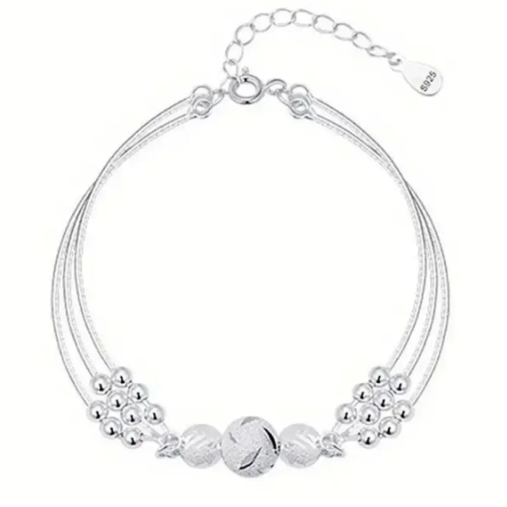Ladies 925 sterling silver beaded charm bracelet